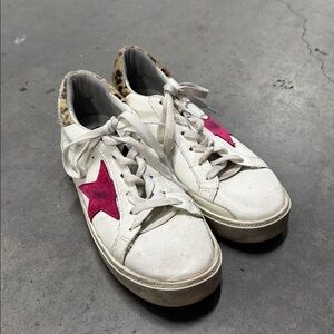 Golden Goose White and Pink Star Sneakers